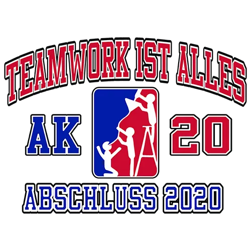 Logo mit Text "Teamwork ist alles, AK 17, Abschluss 2017" und Silhouette einer erhobenen Person.