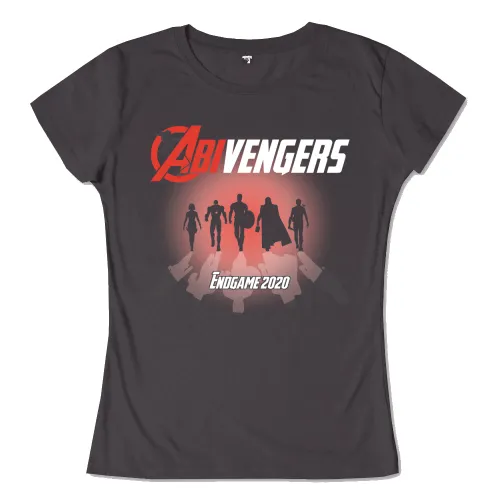 Rotes, rundes Logo mit weißen Silhouetten verschiedener Figuren und dem Text "Abivengers" sowie "Abi 2020".