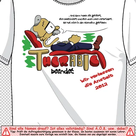 Tshirt_Design_mit_Cartoon_Hund TherABIe beendet - Wir verlassen die Anstalt 2012 design