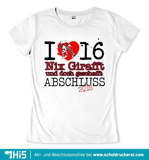 Weißes T-Shirt-Design mit rotem und schwarzem Text "I