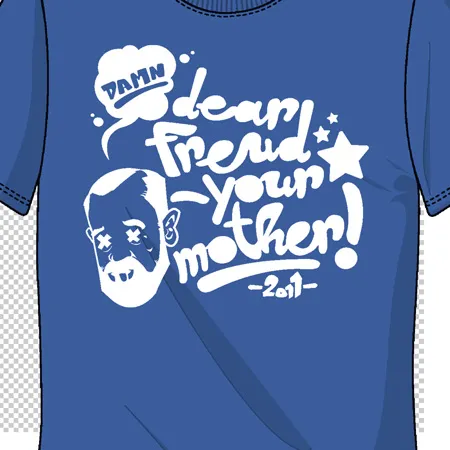 blaues_tshirt_mit_aufdruck_dearp_freud_your_mother dear freud your mother damn design