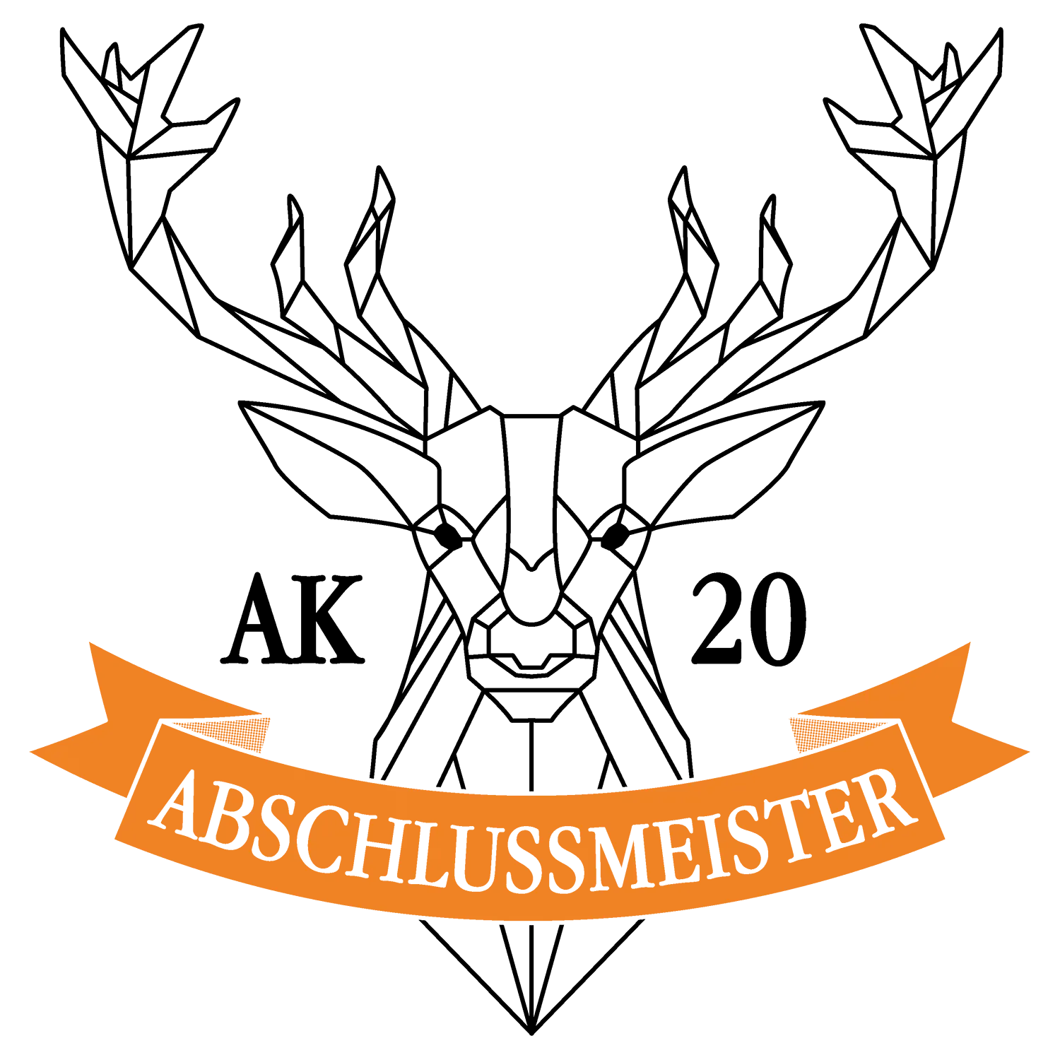 grafik_batman_abschlussmeister Symbol in Batman-Form mit oranger Schrift auf blauem Band: "ABSCHLUSSMEISTER"