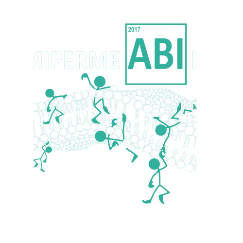 Illustration einer Zellmembran mit Figuren und Text "SemipermeABIlität", 2017.