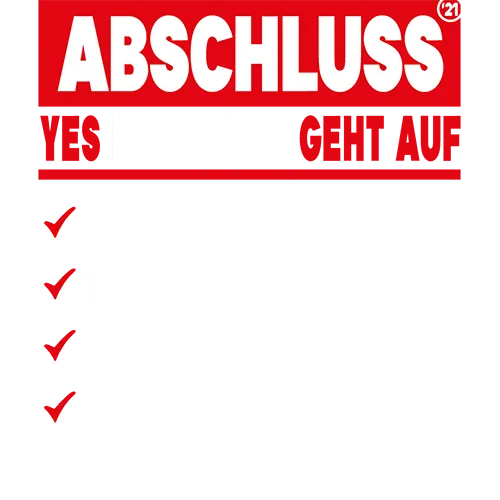 Roter und weißer Text auf schwarzem Hintergrund, 'ABSCHLUSS 21 - YES MEIN PLAN GEHT AUF', und eine Checkliste mit Lebenszielen.