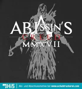 Grafik mit Text "ABYSSIN'S CREED MMXVII" und einem auffallenden Dreiecksmuster.