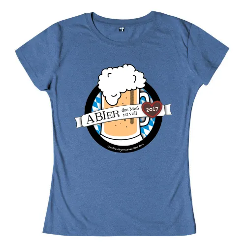 Illustration eines Bierkrugs auf blau-weißem Hintergrund, Text "ABIER das Maß ist voll", mit rotem Herz und Jahr 2017.