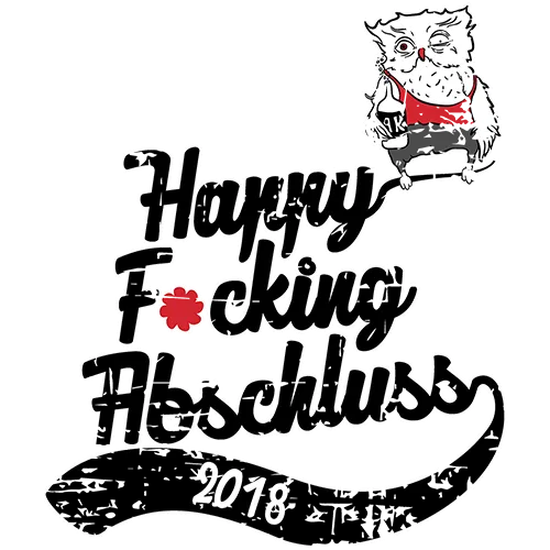 Grünes T-Shirt-Design mit dem Text 'Happy F***ing Abschluss 2018' und einer Eule in Akademikerkleidung.