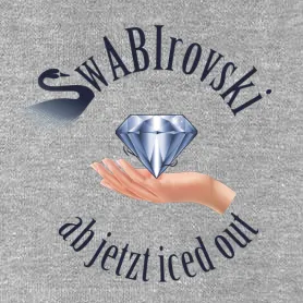 Eine Hand hält einen funkelnden Diamanten, umgeben von einem blauen Kreis mit Text.