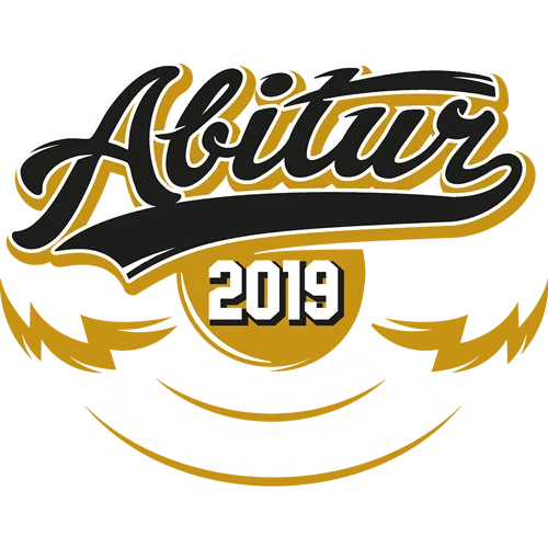 Design "Abitur 2019" mit einem goldenen Lorbeerkranz und dem Spruch "What is your superpower?" auf schwarzem Hintergrund.