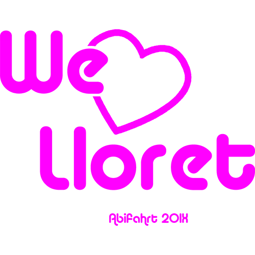 Textgrafik mit der Aufschrift "We love Lloret Abifahrt 2014" und einem Herz.