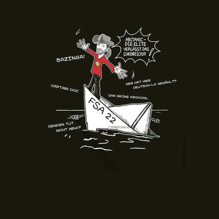 mann_im_papierboot Abitanic die Elite verlässt das sinkende Schiff design