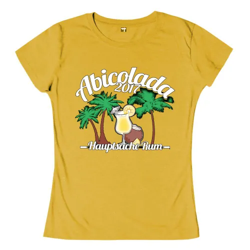 Grafisches Logo mit der Aufschrift 'Abicolada 2017', einem Cocktailglas, Palmen und dem Spruch 'Hauptsache Rum'.