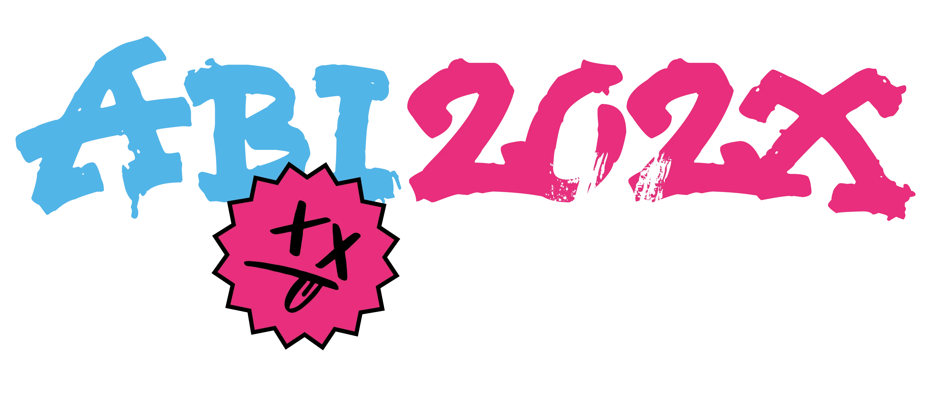 Graffiti Schriftzug FBI in blau pink 202X daneben pink gezackter Kreis mit Gesicht darunter weisser gespruehter Hashtag