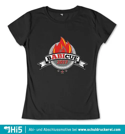 Logo mit Text "Barbecue 2017", roten Flammen und grauem Schild im Hintergrund.