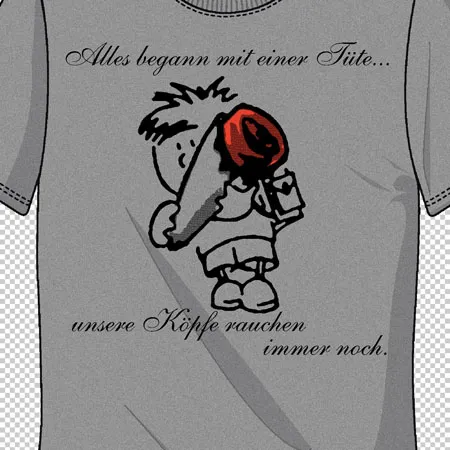 t_shirt_mit_cartoon_und_text Alles begann mit einer Tüte.. unsere Köpfe rauchen immer noch design