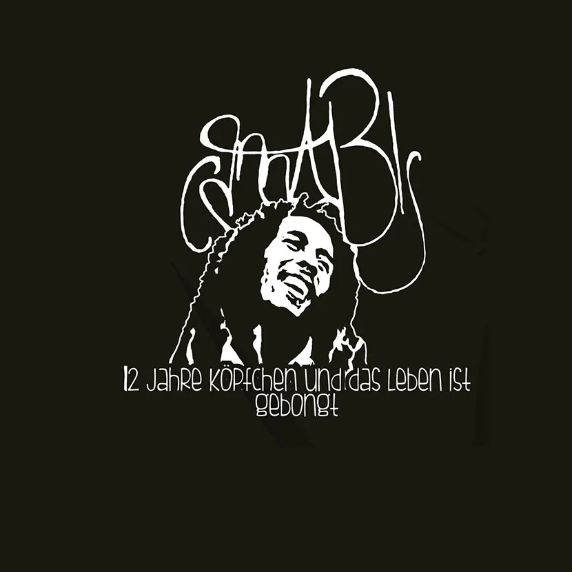 Bob_Marley_Illustration_schwarz_weiß Cannabis 12 Jahre Koepfchen und das Leben ist gebongt design