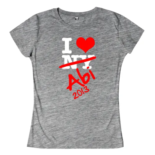 Graues T-Shirt mit "I NY" Logo, Übermalung 'Abi 2013' in Rot.