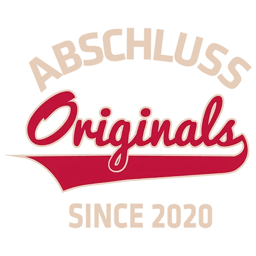 Logo mit Text 'ABSCHLUSS Originals SINCE 2020' in Weiß und Rot auf dunkelblauem Hintergrund.