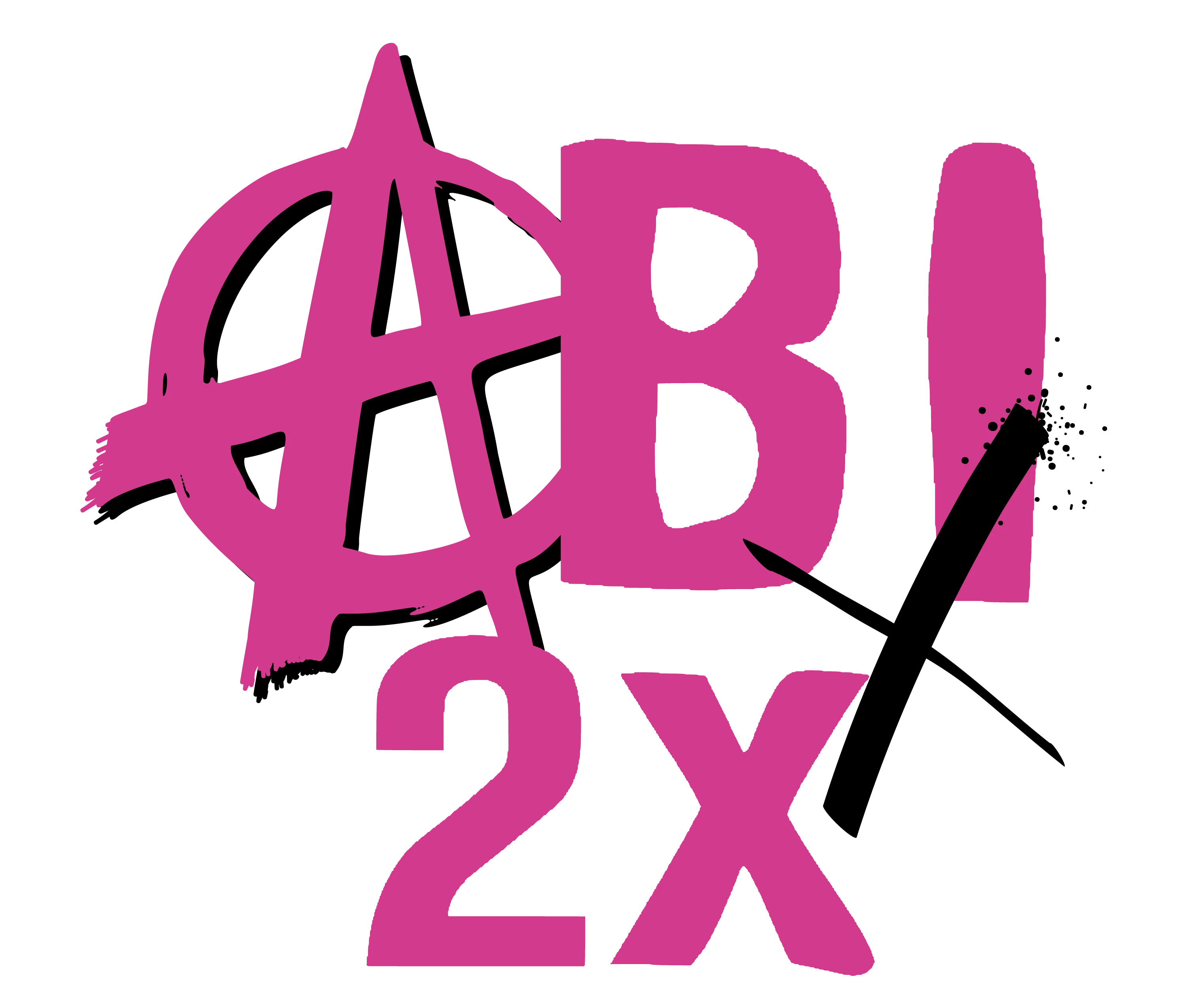 Magentafarbenes Logo auf schwarzem Hintergrund zeigt ein kreisfoermiges A Symbol neben den Buchstaben B I und darunter die Zeichen 2 X