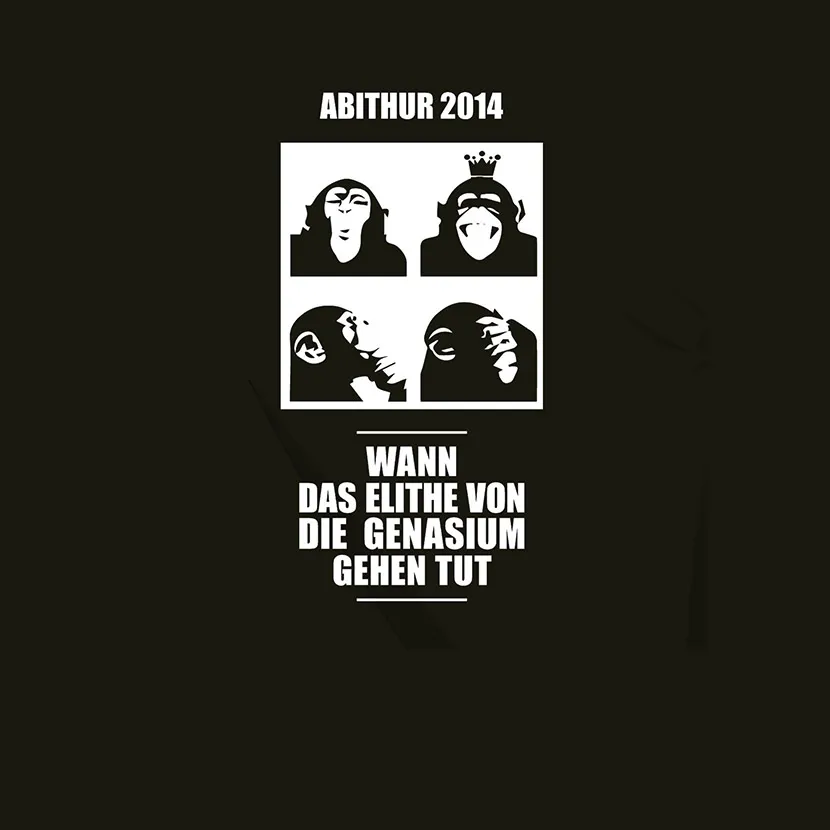 Schwarzes Poster mit weißer Schrift "Abitur 2014" und stilisierten, weißen Gesichtern darauf.