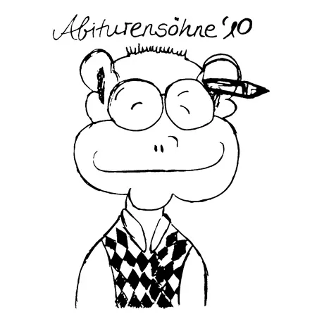 Handgezeichnete Karikatur eines Affen mit Brille und Argyle-Pullunder.