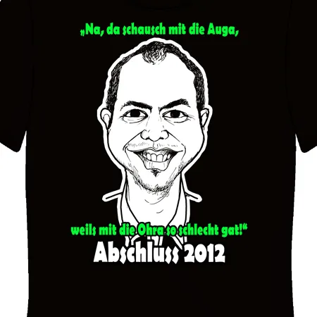 schwarzes_tshirt_mit_karikatur_und_text Schaucscht mit die Auge, weils mit die Ohra so schlecht gat design