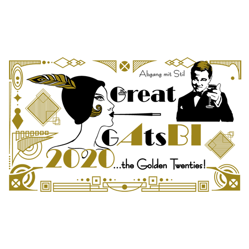Silhouette eines Dinosauriers mit tribalartigen Mustern auf gelbem Hintergrund.