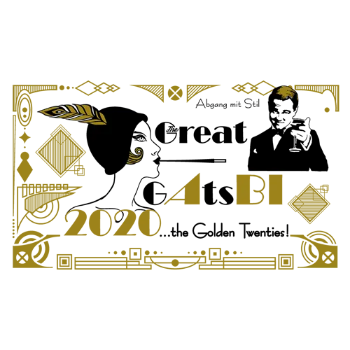 Silhouette eines Dinosauriers mit tribalartigen Mustern auf gelbem Hintergrund.