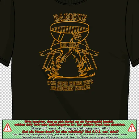 gruenes_tshirt_mit_goldenem_print babicue wir sind heiss und brauchen kohle design