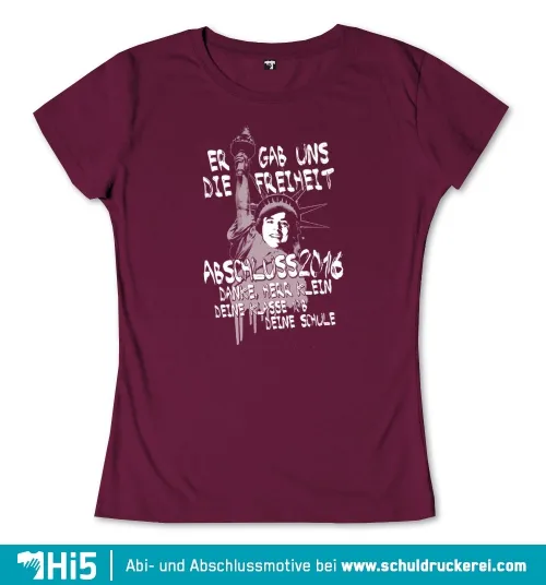 Design eines Abschlussshirts mit der Freiheitsstatue und Text für Herrn Klein, 2016