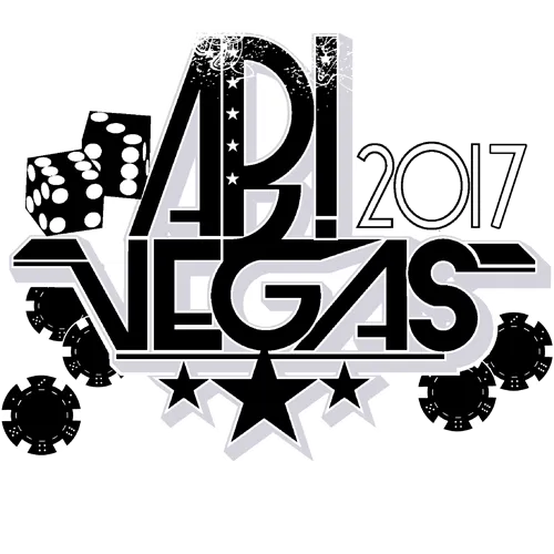 Grafik mit "APL VEGAS 2017", Sternen, Pokerchips und Würfeln, Text "12 Jahre noch gepokert" auf grünem Hintergrund.