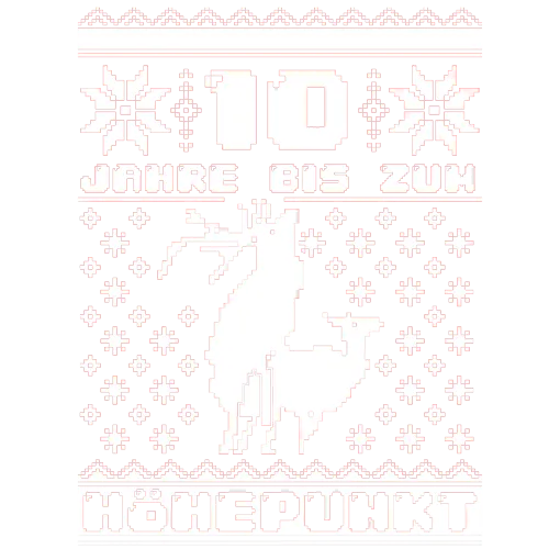 Digitaler Kalender im Pixelstil zeigt "10 Jahre bis zum Höhepunkt" mit abstraktem Profil.