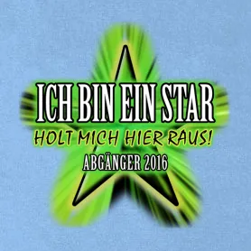 Logo mit Text "Ich bin ein Star - Holt mich hier raus!" und "Abgänger 2016" auf grünem Stern vor blauem Hintergrund.