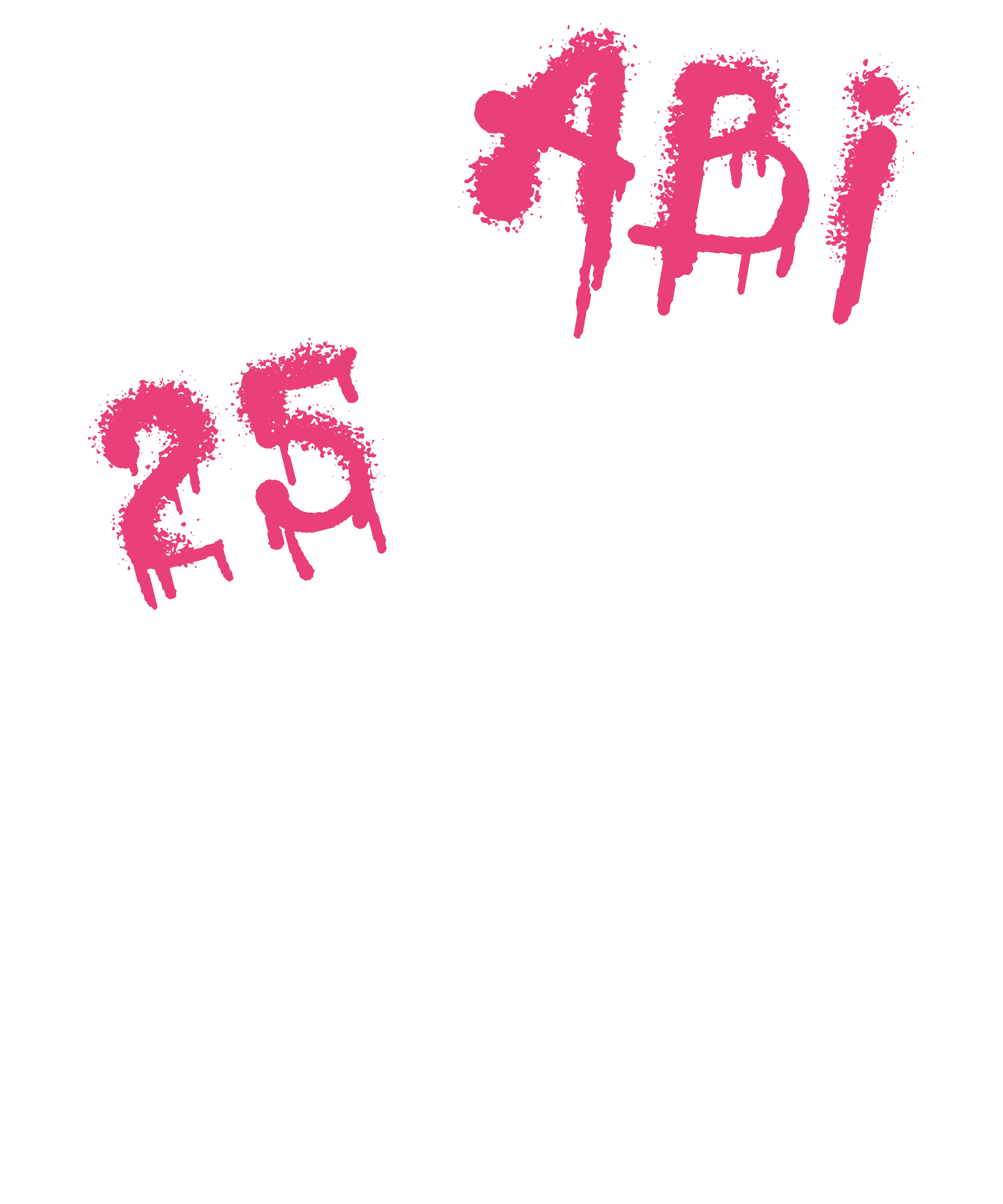 Schwarzer Hintergrund mit weissem THE WORLD IS OURS und pinkem Graffiti AOI und 25 sowie wiederholten Zeilen mit MAX Mustermann und LISA Musterfrau