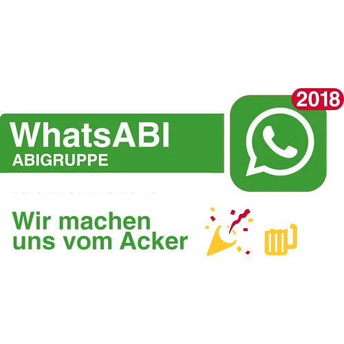 Grafik eines Abschluss-T-Shirts mit dem Titel "WhatsABI", WhatsApp-Logo, Jahreszahl 2018 und Bier-Emoji.