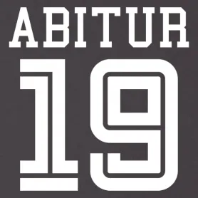 Schwarzer Text "ABITUR 19" auf weißem Hintergrund, stilisiert und blockartig.