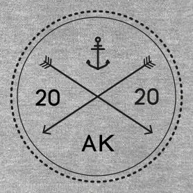 Runder Rahmen mit gekreuzten Pfeil und Anker, Zahlen 2020 und Initialen AK.