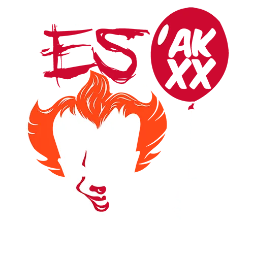 Ein abstraktes Kunstwerk mit einem Gesicht in Rot- und Orangetönen, Textfragmente in der Ecke.