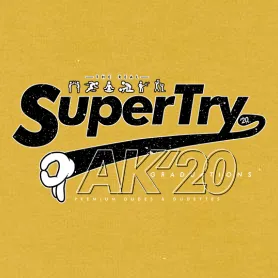 Stylisiertes Logo mit den Worten "SuperTry AK420" in Schwarz-Weiß.