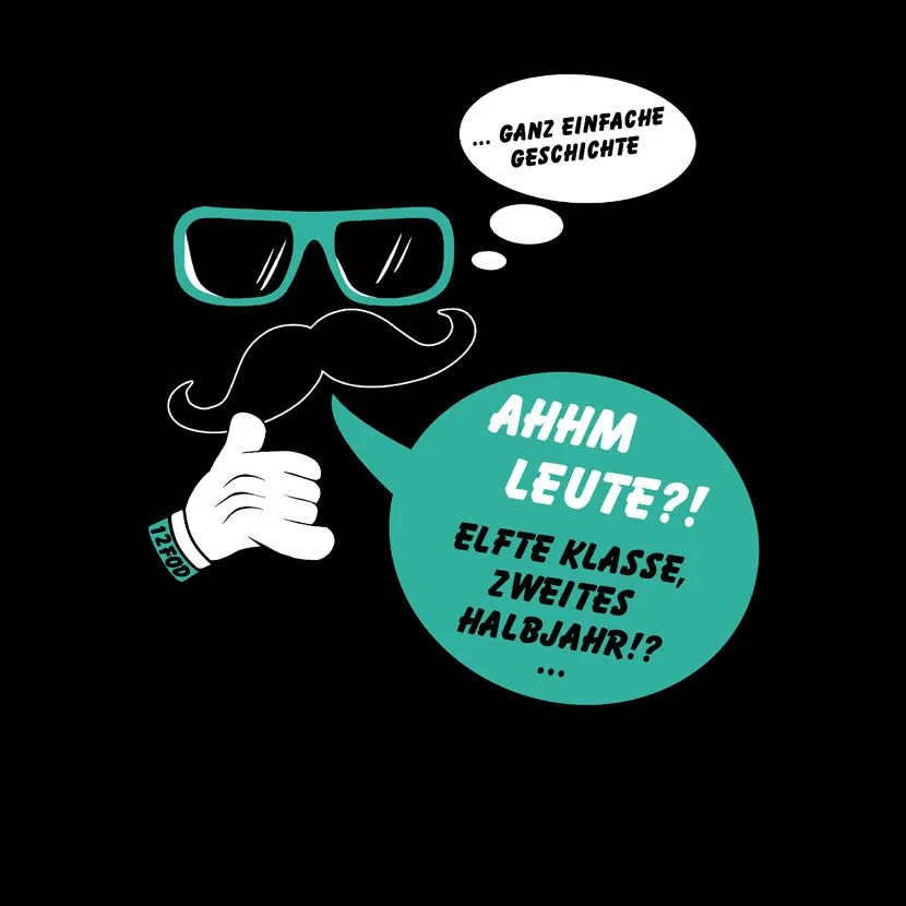 karikatur_mit_textblasen_schwarzer_hintergrund GANZ EINFACHE GESCHICHTE AHHM LEUTE ELFTE KLASSE ZWEITES HALBJAHR design
