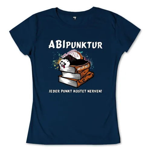 Illustration eines gestressten Pandas auf Büchern mit Text "ABI PUNKTUR" und "Jeder Punkt kostet Nerven".