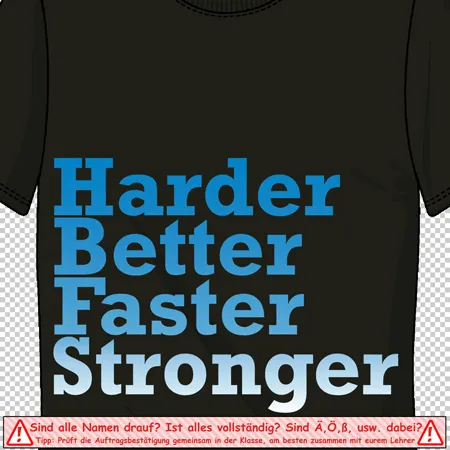 schwarzes_tshirt_mit_schriftzug Harder better faster stronger design
