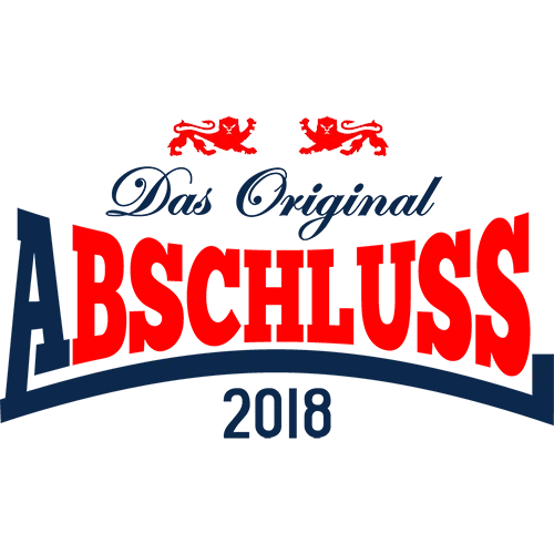 Graues Shirt mit rotem Text "ABSCHLUSS 2018", umgeben von "Das Original" und zwei roten Pferden.