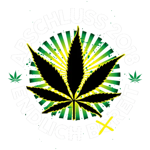 Gruenes Design mit einer grossen Hanfblattle und Text: Abschluss 2018, Endlich bereit.