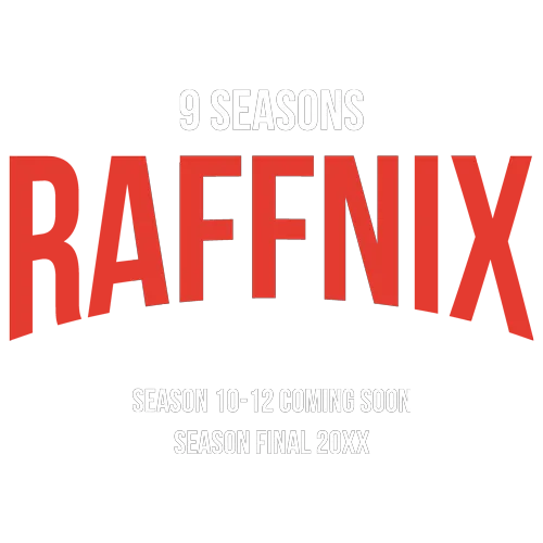 Grafik mit Text "9 SEASONS AFFN" und "SEASON 10-12 COMING SOON SEASON FINAL 20XX" in Rot und Schwarz.