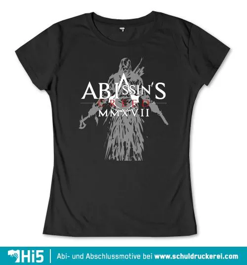 Grafik mit Text "ABYSSIN'S CREED MMXVII" und einem auffallenden Dreiecksmuster.