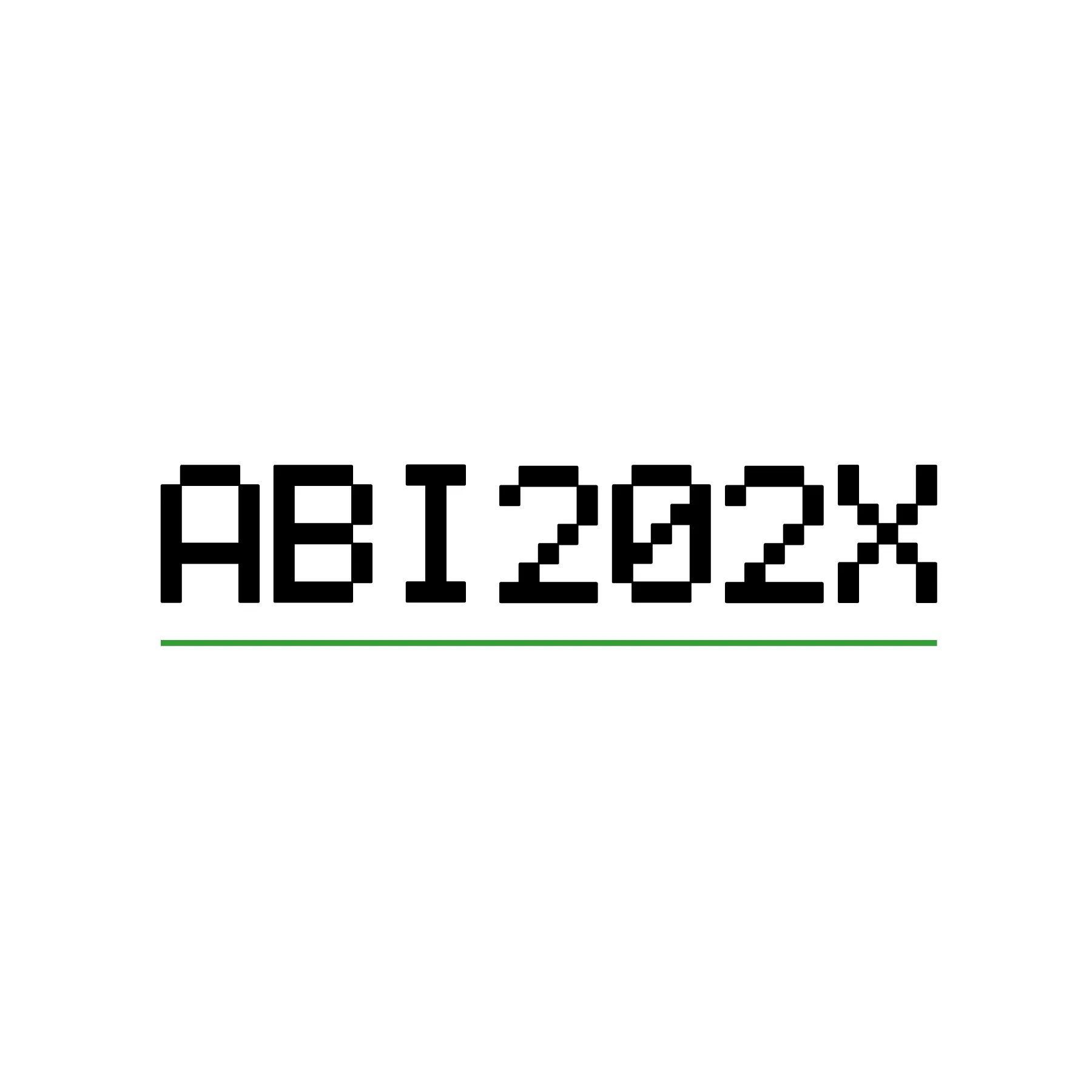 Pixeliger Schriftzug ABI202X schwarz auf weißem Hintergrund mit grünem Unterstrich