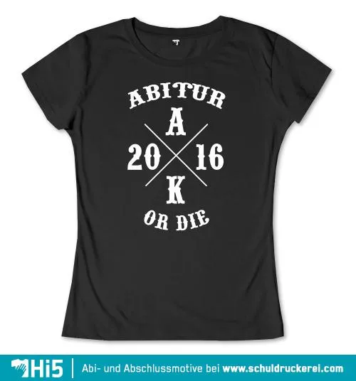 Schwarze Buchstaben mit den Wörtern "ABITUR", "A", "K" und "OR DIE" rund um die Zahlen "20" und "16" angeordnet.