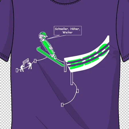 grafik_auf_lila_tshirt Schneller, höher, weiter design