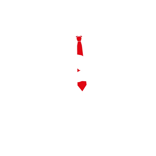Silhouette eines Mannes in einem Anzug, der seine Krawatte justiert, mit dem Text "SUIT UP" oben.